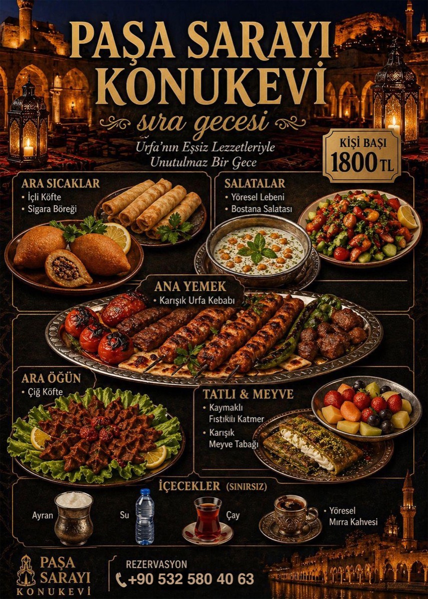 Paşa Sarayı Konukevi sıra gecesi menüsü